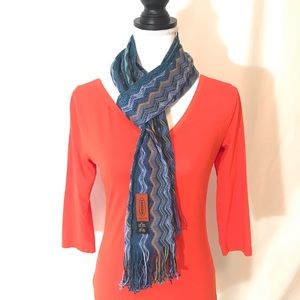 MISSONI Orange-Label Chevron Zig-Zag Blue Scarf